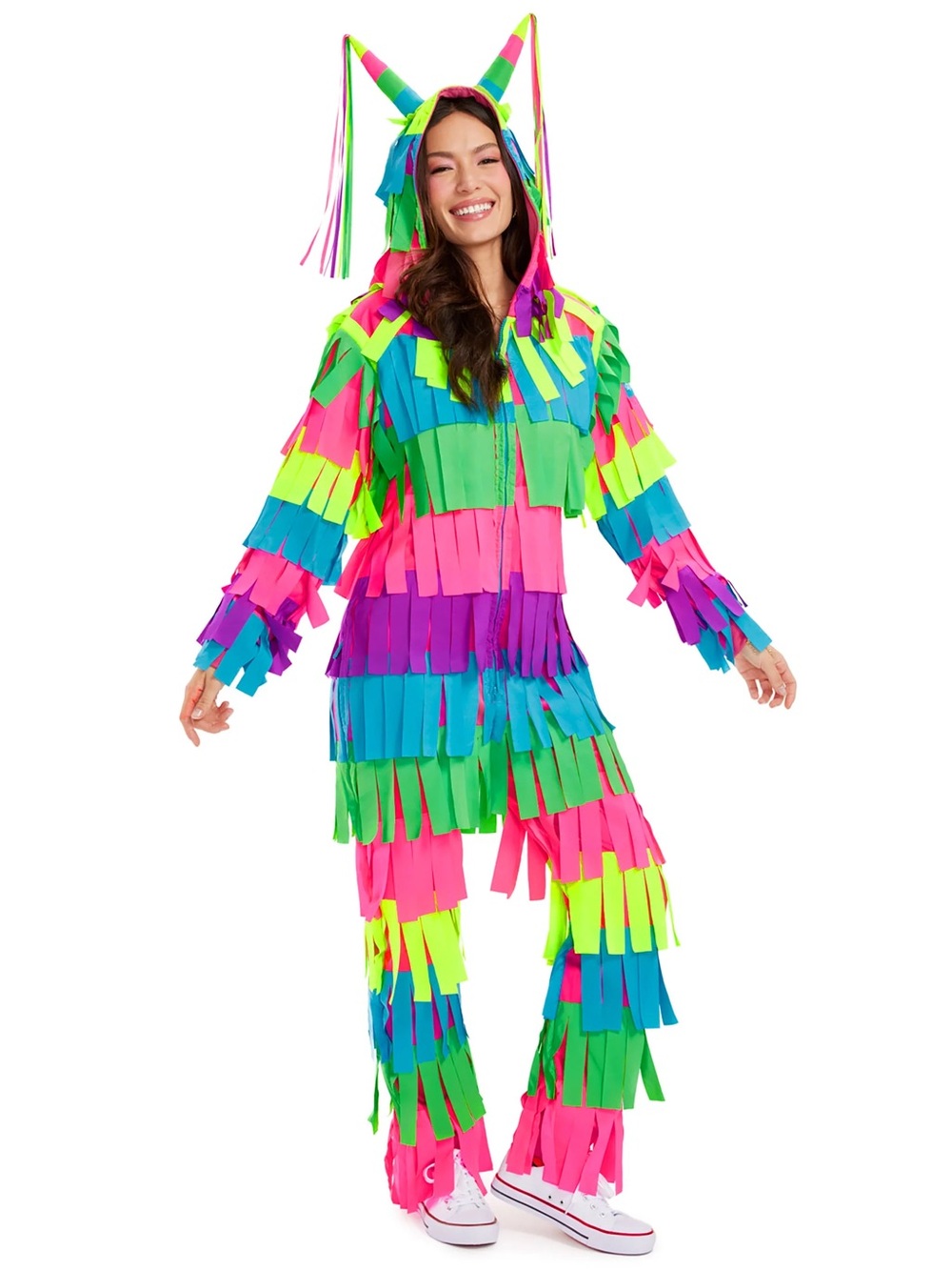 Tipsy Elves Adult Piรฑata Costume - Multicolor Fringe Hoodie & Pants